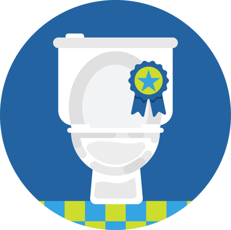 A toilet with a winning ribbon