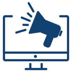 Computer screen with a megaphone amplifying the online content