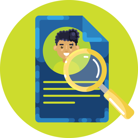 Recruitment document being looked over with a magnifying glass