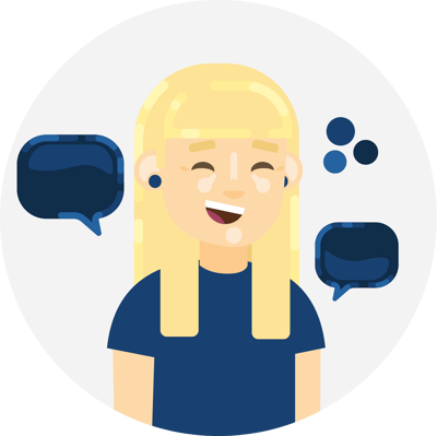 Girl with speech bubbles around her head