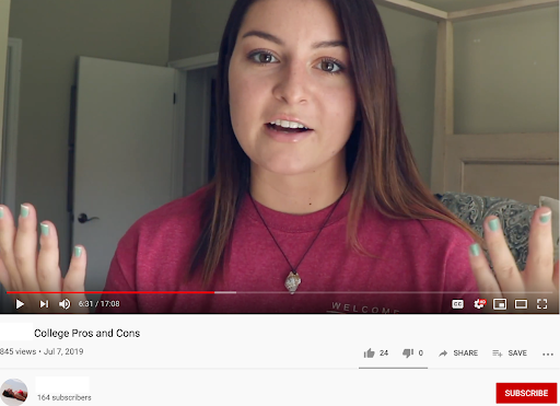 YouTube screen shot of College Pros and Cons video