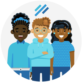 Three students standing next to each other